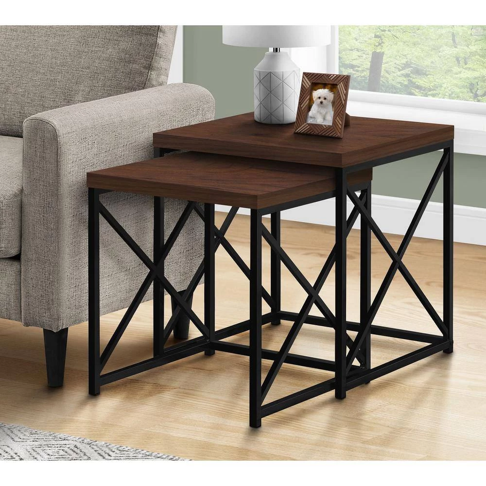2 Piece Square Nesting Wood Accent Coffee Table Set, Cherry and Black by Monarch Specialties 7 2 Piece Square Nesting Wood Accent Coffee Table Set, Cherry and Black by Monarch Specialties - Image 5