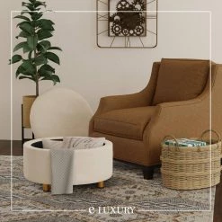 Sadie Storage Ottoman with Lift Off Lid & Metal Legs, Cream Faux Shearling with Gold Metal Legs by ELUXURY -Nexera Sales Store cream faux shearling eluxury ottomans hso010 ff08 cr 31 1000