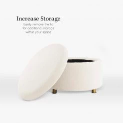 Sadie Storage Ottoman with Lift Off Lid & Metal Legs, Cream Faux Shearling with Gold Metal Legs by ELUXURY -Nexera Sales Store cream faux shearling eluxury ottomans hso010 ff08 cr 4f 1000