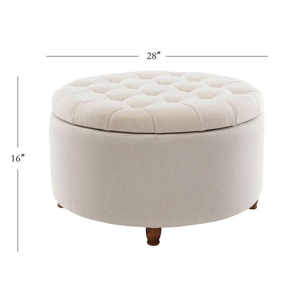 Round Cream Tufted Upholstered Storage Ottoman by ELUXURY 4 Round Cream Tufted Upholstered Storage Ottoman by ELUXURY - Image 2