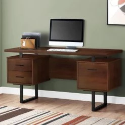 60 in. x 24 in. Dark Brown Wood/Metal Home Office Long Compact Computer Desk by Monarch Specialties -Nexera Sales Store dark brown monarch specialties computer desks vm 7084 31 1000