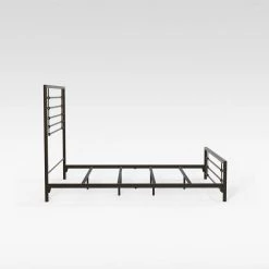 Colton Carbon Steel Brown Metal Queen Panel Bed Frame by ELUXURY -Nexera Sales Store dark silver gray with brassy undertones eluxury panel beds lpcoltonbed qn 31 1000