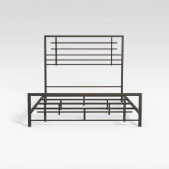 Colton Carbon Steel Brown Metal Queen Panel Bed Frame by ELUXURY -Nexera Sales Store dark silver gray with brassy undertones eluxury panel beds lpcoltonbed qn fa 1000