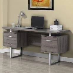 Dark Taupe Rolling 3 Drawer Storage Cabinet and Monarch 60 in. Office Computer Desk by Monarch Specialties -Nexera Sales Store dark taupe monarch specialties accent cabinets vm 7049 vm 7082 c3 1000