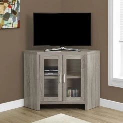 Modern Corner Television Stand With Glass Doors, Dark Taupe by Monarch Specialties -Nexera Sales Store dark taupe monarch specialties tv stands vm 2701 31 1000