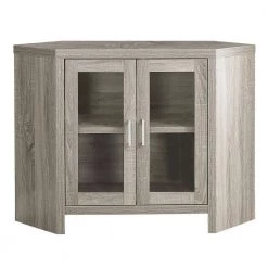 Modern Corner Television Stand With Glass Doors, Dark Taupe by Monarch Specialties
