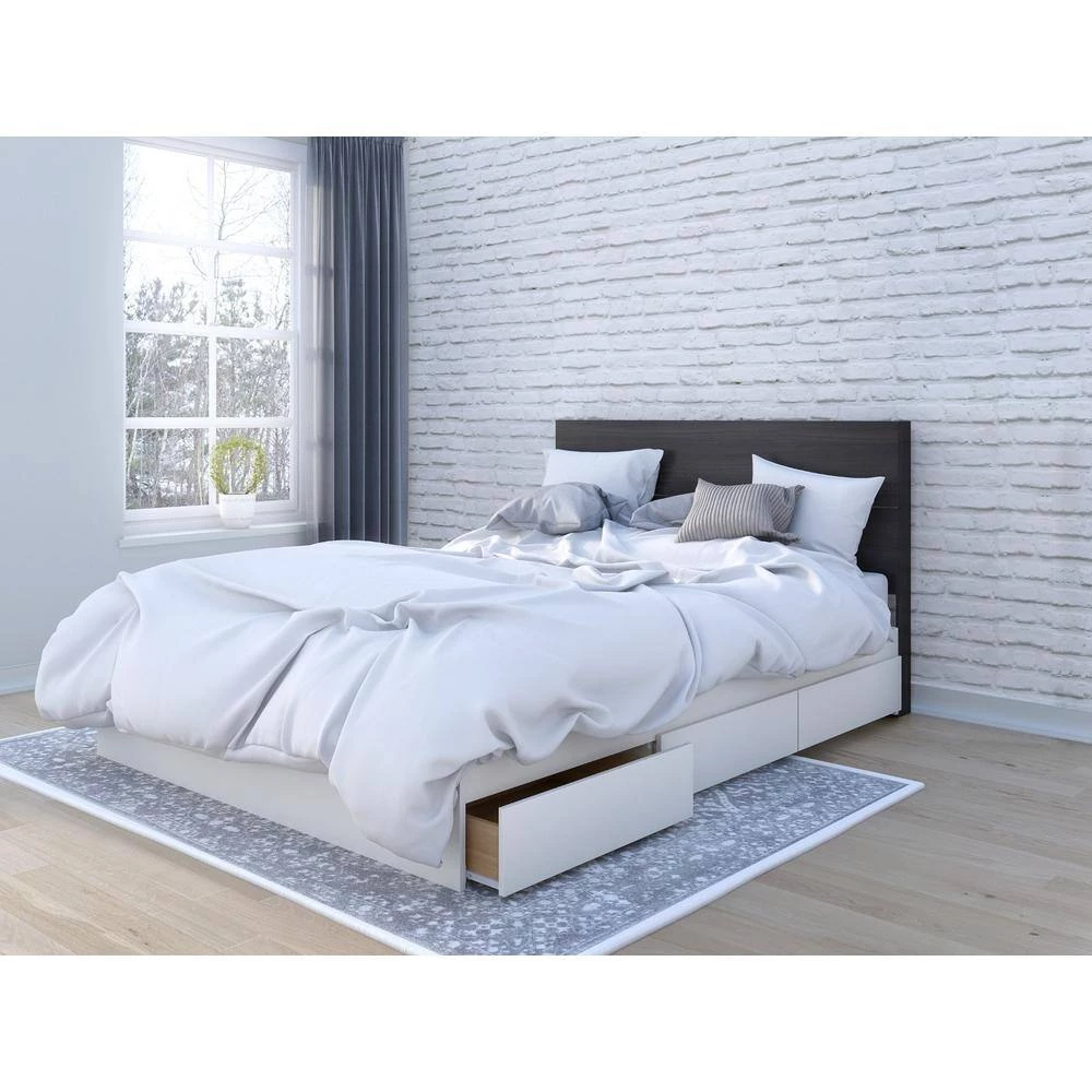 Cadence Queen size Platform with 3 Storage Drawers and Headboard White and Ebony Wood by Nexera 8 Cadence Queen size Platform with 3 Storage Drawers and Headboard White and Ebony Wood by Nexera - Image 6