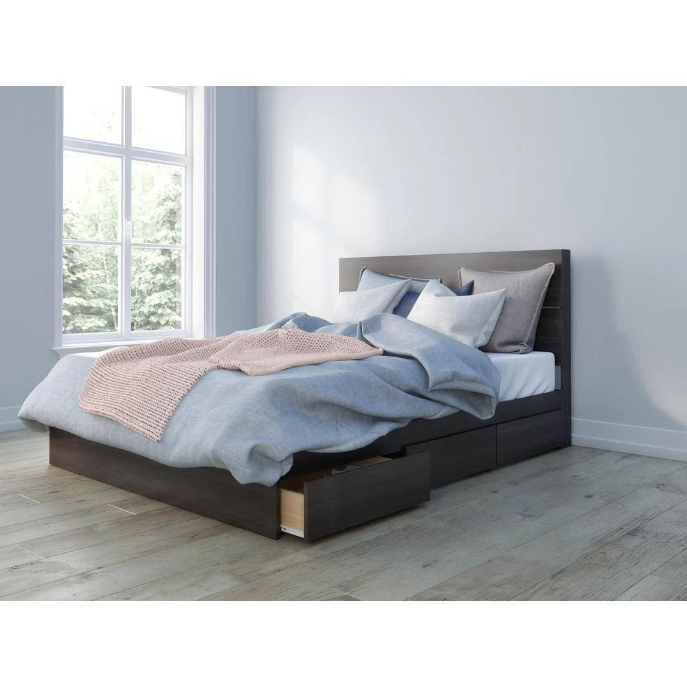 Alaska 81.75 in. W Ebony Laminate Queen Size Wood Frame Platform Bed with 3 Drawers and Headboard Ebony Laminate by Nexera 8 Alaska 81.75 in. W Ebony Laminate Queen Size Wood Frame Platform Bed with 3 Drawers and Headboard Ebony Laminate by Nexera - Image 6