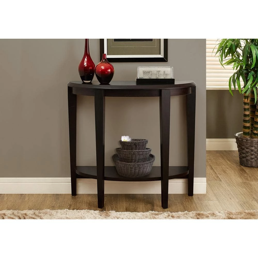 36 in. Cappuccino Standard Half Moon Wood Console Table with Storage by Monarch Specialties 6 36 in. Cappuccino Standard Half Moon Wood Console Table with Storage by Monarch Specialties - Image 5