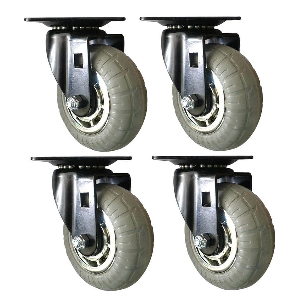5 in. Gray Soft Rubber Chrome and Black Steel Swivel Plate Caster with 264 lb. Load Rating (4-Pack) by Shepherd 4 5 in. Gray Soft Rubber Chrome and Black Steel Swivel Plate Caster with 264 lb. Load Rating (4-Pack) by Shepherd - Image 2
