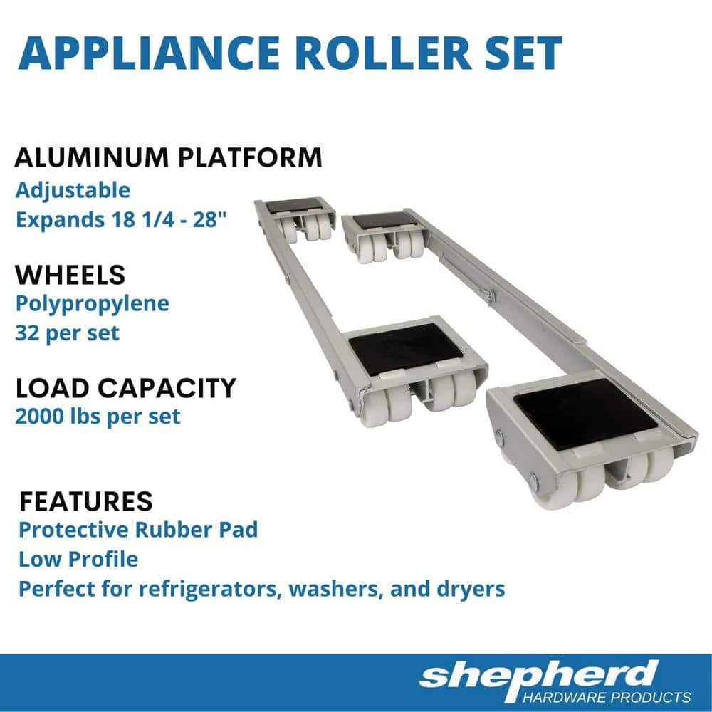 18-1/4 - 28 in. Aluminum Steel Appliance Rollers (2-Pack) by Shepherd 4 18-1/4 - 28 in. Aluminum Steel Appliance Rollers (2-Pack) by Shepherd - Image 2
