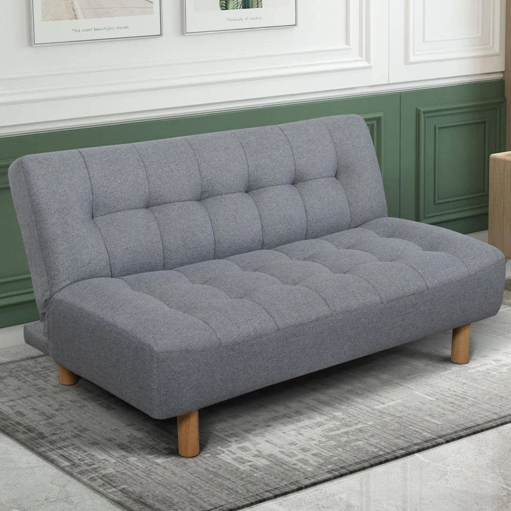 Heathered Gray Plush Tufted Futon by ELUXURY 9 Heathered Gray Plush Tufted Futon by ELUXURY - Image 7
