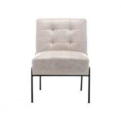 Ivory Faux Leather Tufted Armless Accent Chair by ELUXURY