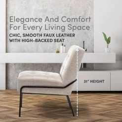 Ivory Faux Leather Tufted Armless Accent Chair by ELUXURY -Nexera Sales Store ivory faux leather eluxury accent chairs hac010fl18tn fa 1000