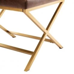 Walnut Faux Leather Ottoman with Gold Metal X-Shape Base by ELUXURY -Nexera Sales Store light brown gold legs eluxury ottomans hot019 fl01 ch 1d 1000