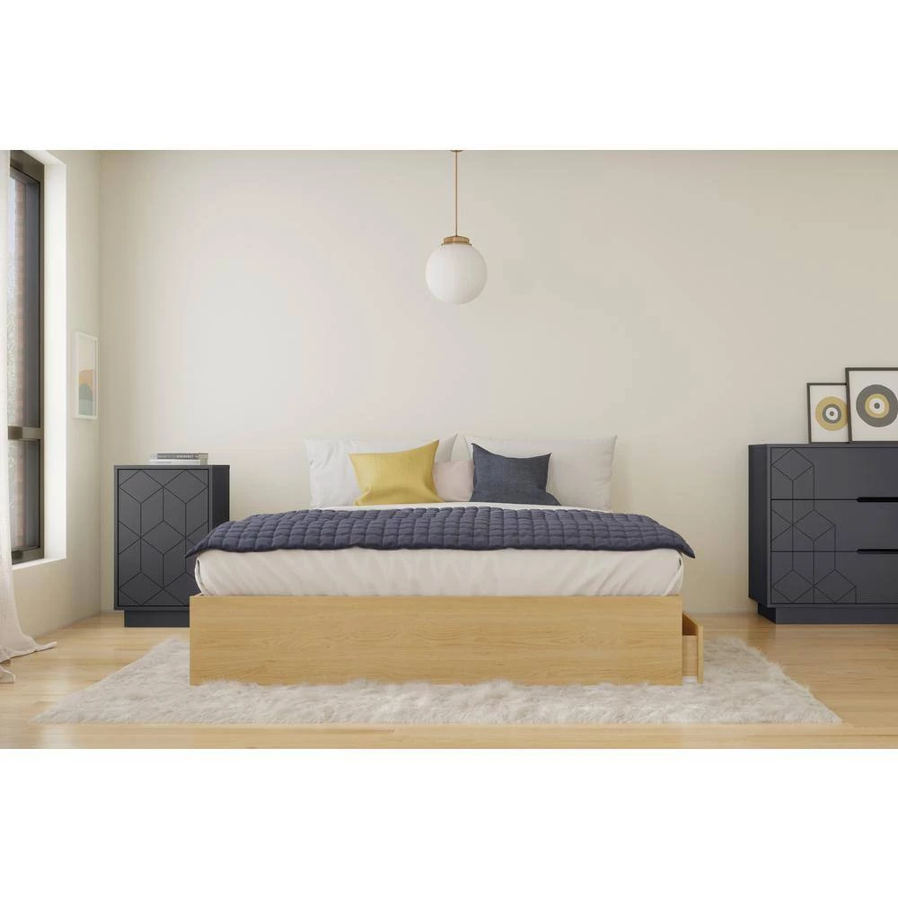 Ballet Beige and Grey Wood Frame Queen Size Platform Bed with 3 Drawers and Nightstand by Nexera 8 Ballet Beige and Grey Wood Frame Queen Size Platform Bed with 3 Drawers and Nightstand by Nexera - Image 6