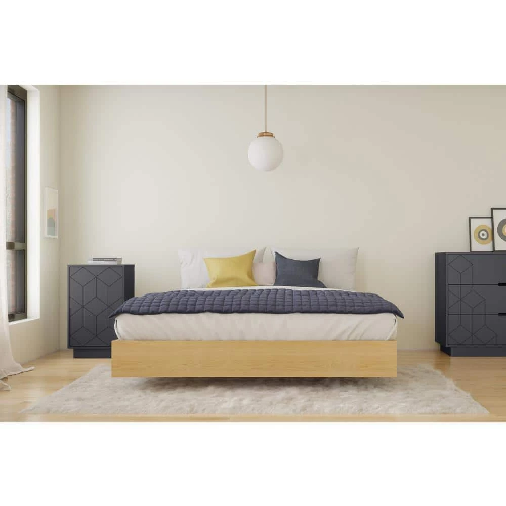 Cameo Beige and Grey Wood Frame Queen Size Wood Platform Bed with Nightstand by Nexera 8 Cameo Beige and Grey Wood Frame Queen Size Wood Platform Bed with Nightstand by Nexera - Image 6