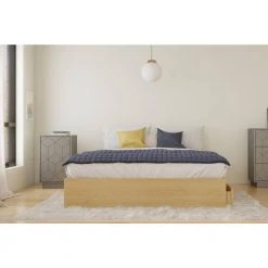 Arsenal Beige and Grey Wood Frame Queen Size Platform Bed with 3 Drawers and Nightstand by Nexera -Nexera Sales Store natural maple laminate greige matte lacquer greige melamine nexera platform beds 402760 31 1000