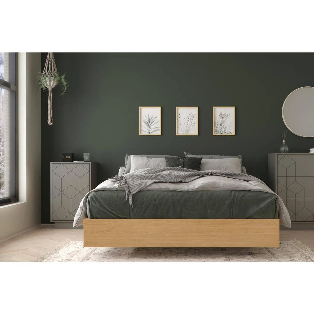 Bilou Beige and Grey Wood Frame Full Size Platform Bed with Nightstand by Nexera 8 Bilou Beige and Grey Wood Frame Full Size Platform Bed with Nightstand by Nexera - Image 6
