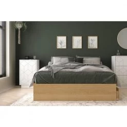 Albatros Beige and White Wood Frame Full Size Platform Bed with 3 Drawers and Nightstand by Nexera -Nexera Sales Store natural maple laminate white matte lacquer white melamine nexera platform beds 402752 31 1000