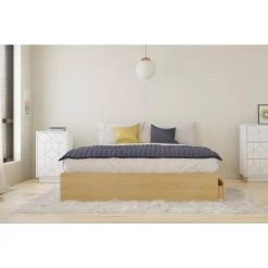 Albatros Beige and White Wood Frame Queen Size Platform Bed with 3 Drawers and Nightstand by Nexera -Nexera Sales Store natural maple laminate white matte lacquer white melamine nexera platform beds 402754 31 1000