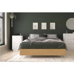 Baracuda Beige and White Wood Frame Full Size Platform Bed with Nightstand by Nexera -Nexera Sales Store natural maple laminate white matte lacquer white melamine nexera platform beds 402770 31 1000
