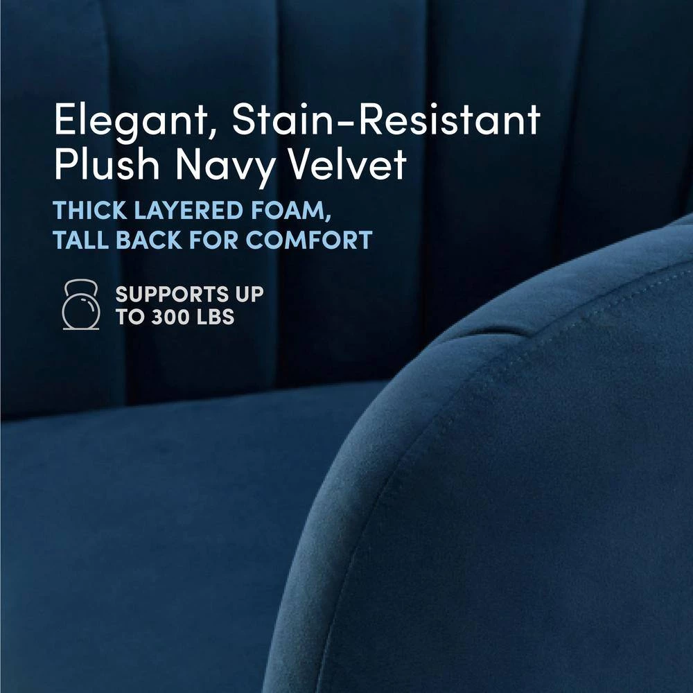 Navy Blue Velvet Channel Chair by ELUXURY 10 Navy Blue Velvet Channel Chair by ELUXURY - Image 8