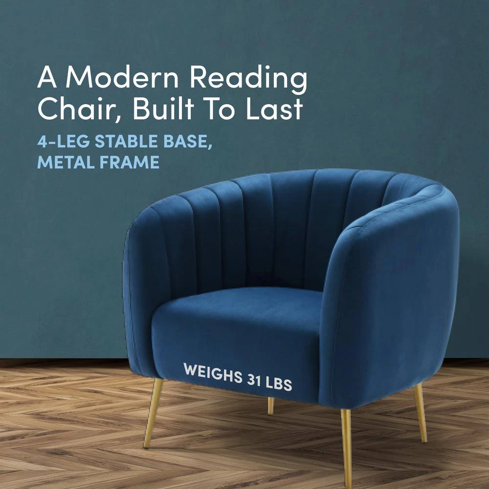 Navy Blue Velvet Channel Chair by ELUXURY 8 Navy Blue Velvet Channel Chair by ELUXURY - Image 6