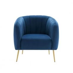 Navy Blue Velvet Channel Chair by ELUXURY