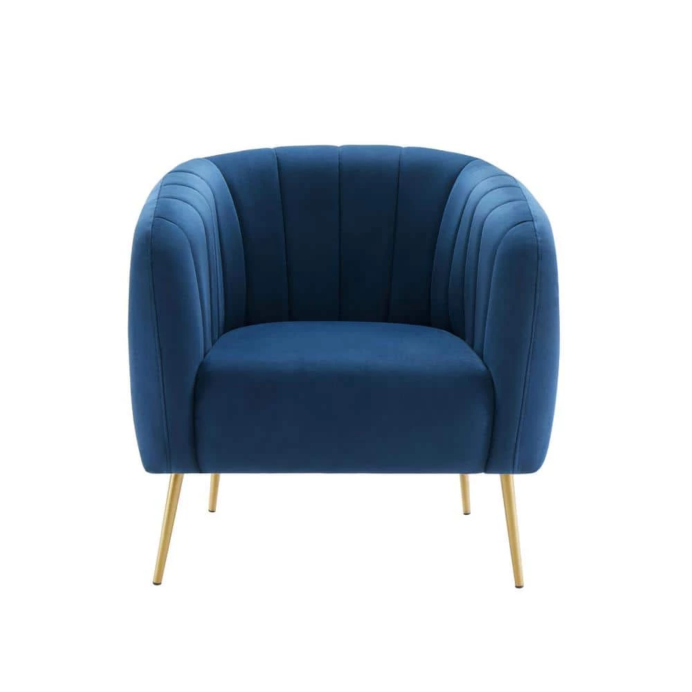 Navy Blue Velvet Channel Chair by ELUXURY 3 Navy Blue Velvet Channel Chair by ELUXURY