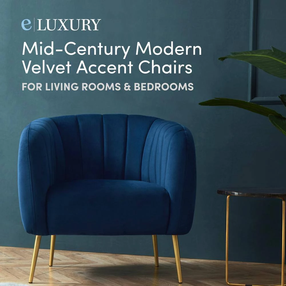 Navy Blue Velvet Channel Chair by ELUXURY 7 Navy Blue Velvet Channel Chair by ELUXURY - Image 5