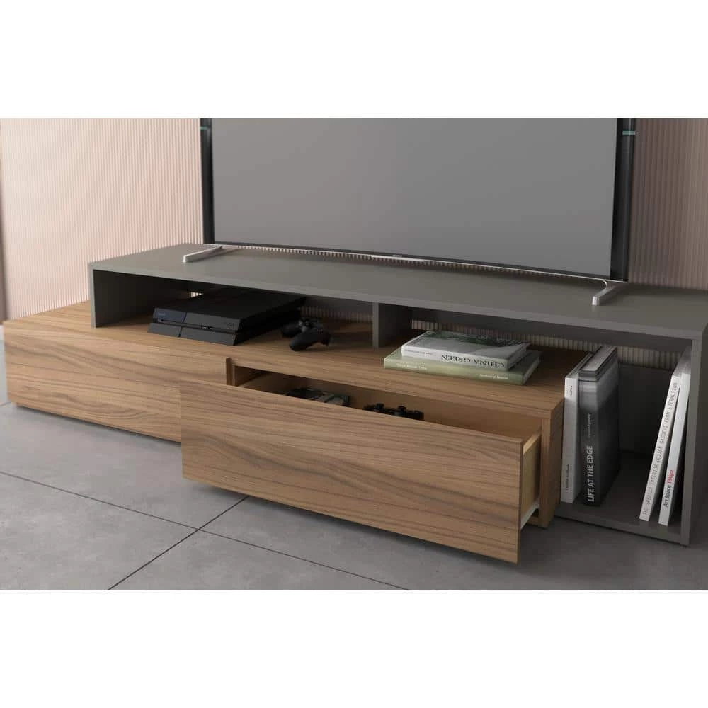Tonik 72 in. Nutmeg and Greige TV Stand with 2-Drawers Fits TV's up to 80 in. with Cable Management by Nexera 4 Tonik 72 in. Nutmeg and Greige TV Stand with 2-Drawers Fits TV's up to 80 in. with Cable Management by Nexera - Image 2