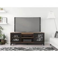 Graphik 71 in. Nutmeg and Matte Black Engineered Wood TV Stand Fits TVs Up to 80 in. with Storage Doors by Nexera -Nexera Sales Store nutmeg melamine and matte black lacquer nexera tv stands 402328 31 1000