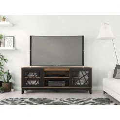 Graphik 71 in. Nutmeg and Matte Black Engineered Wood TV Stand Fits TVs Up to 80 in. with Storage Doors by Nexera -Nexera Sales Store nutmeg melamine and matte black lacquer nexera tv stands 402328 40 1000