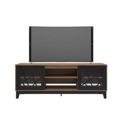 Graphik 71 in. Nutmeg and Matte Black Engineered Wood TV Stand Fits TVs Up to 80 in. with Storage Doors by Nexera