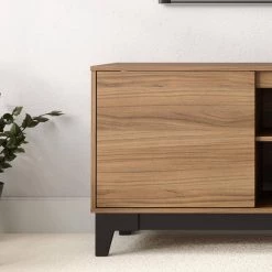 Rhapsody 71 in. Nutmeg and Matte Black Engineered Wood TV Stand Fits TVs Up to 80 in. with Storage Doors by Nexera -Nexera Sales Store nutmeg melamine and matte black lacquer nexera tv stands 402332 1d 1000