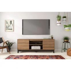 Rhapsody 71 in. Nutmeg and Matte Black Engineered Wood TV Stand Fits TVs Up to 80 in. with Storage Doors by Nexera -Nexera Sales Store nutmeg melamine and matte black lacquer nexera tv stands 402332 31 1000