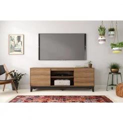 Rhapsody 71 in. Nutmeg and Matte Black Engineered Wood TV Stand Fits TVs Up to 80 in. with Storage Doors by Nexera -Nexera Sales Store nutmeg melamine and matte black lacquer nexera tv stands 402332 40 1000