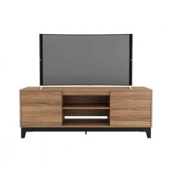 Rhapsody 71 in. Nutmeg and Matte Black Engineered Wood TV Stand Fits TVs Up to 80 in. with Storage Doors by Nexera