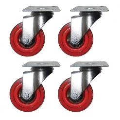 3 in. Red Polyurethane and Steel Swivel Plate Caster with 132 lb. Load Rating (4-Pack) by Shepherd