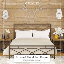 Alpine Carbon Steel Pewter Metal Queen Panel Bed Frame by ELUXURY -Nexera Sales Store rustic pewter eluxury panel beds lpalpinebed qn c3 1000