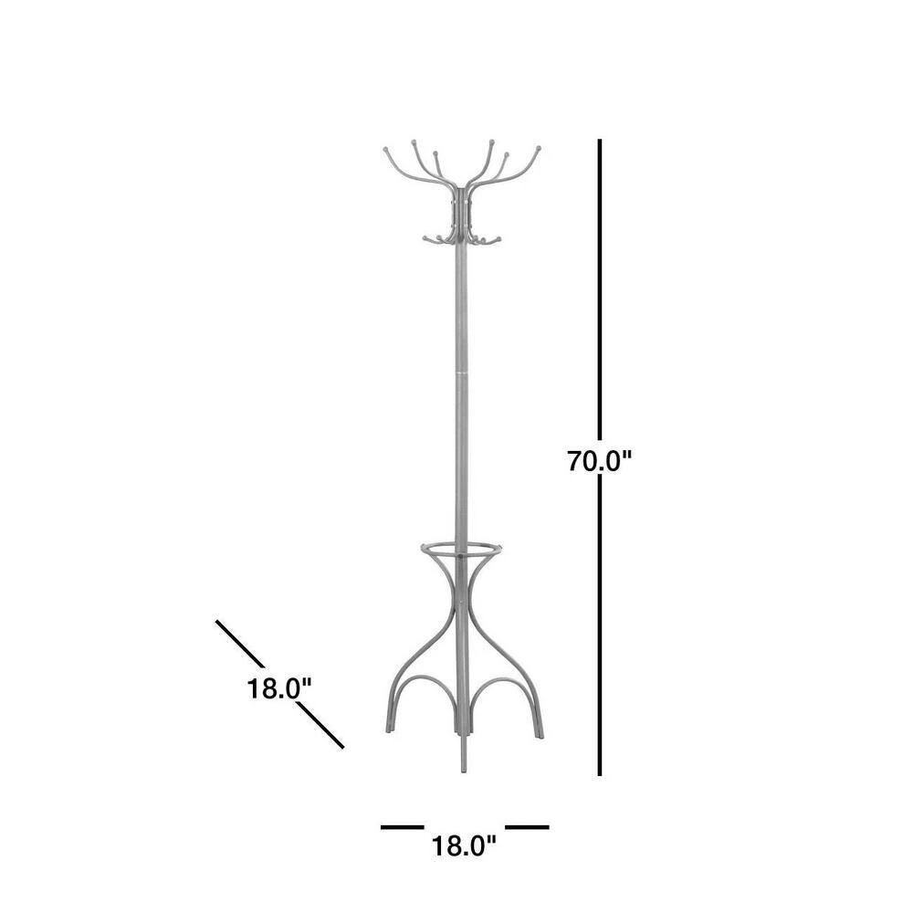 Silver 10-Hook Coat Rack by Monarch Specialties 3 Silver 10-Hook Coat Rack by Monarch Specialties - Image 2