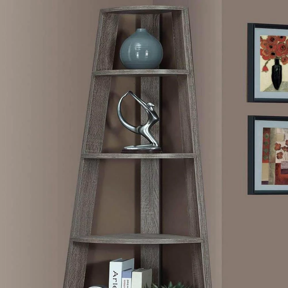 71 in. Tall Dark Taupe Corner Accent Bookcase 5 Shelves (3-Pack) by Monarch Specialties 6 71 in. Tall Dark Taupe Corner Accent Bookcase 5 Shelves (3-Pack) by Monarch Specialties - Image 4