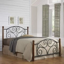 Doral Queen Open Frame Black Metal Headboard and Footboard with Brown Wooden Posts by ELUXURY -Nexera Sales Store textured matte black eluxury headboards doralcombpostqn 31 1000