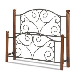Doral Queen Open Frame Black Metal Headboard and Footboard with Brown Wooden Posts by ELUXURY