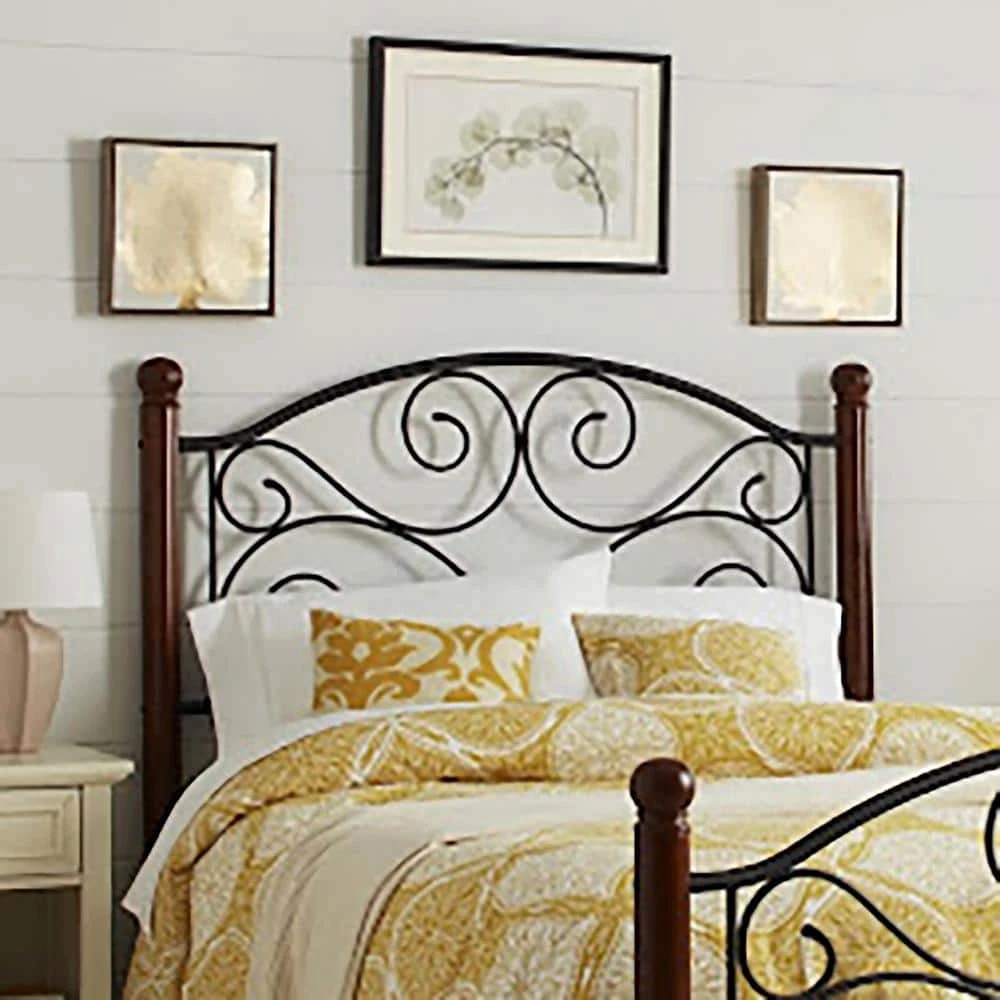 Doral King Open Frame Black Metal Headboard with Brown Wooden Posts by ELUXURY 5 Doral King Open Frame Black Metal Headboard with Brown Wooden Posts by ELUXURY - Image 3