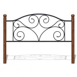 Doral King Open Frame Black Metal Headboard with Brown Wooden Posts by ELUXURY
