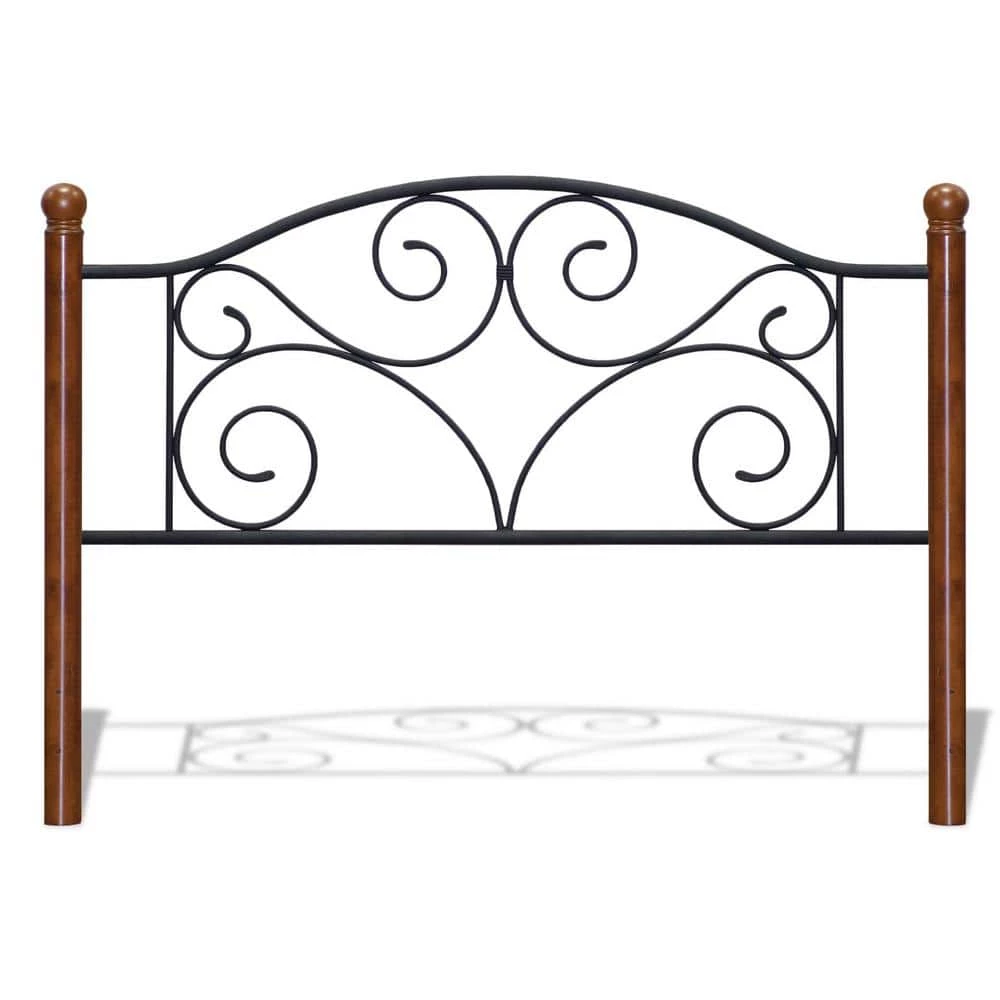 Doral King Open Frame Black Metal Headboard with Brown Wooden Posts by ELUXURY 3 Doral King Open Frame Black Metal Headboard with Brown Wooden Posts by ELUXURY
