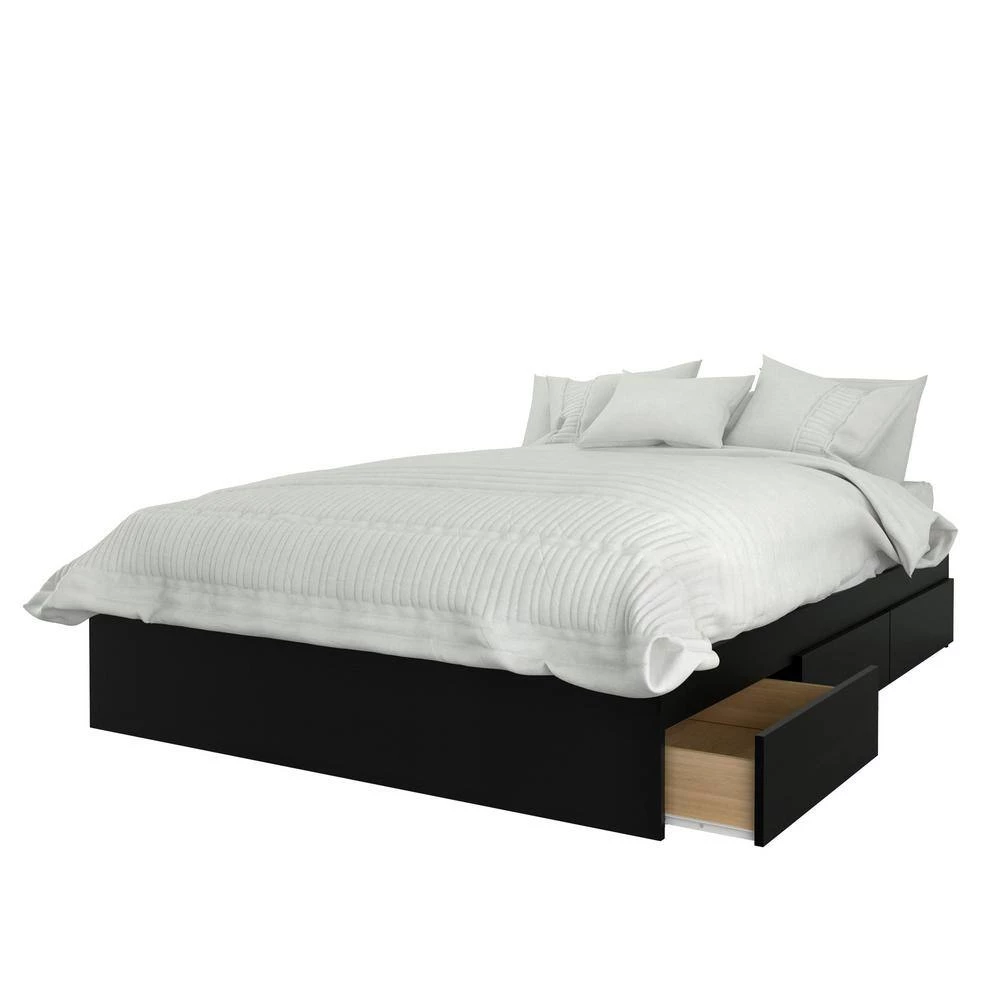 Bogota 76 in. W Truffle Laminate & Black Melamine Full Size Wood Frame Platform Bed with 3 Drawers and Headboard Truffle by Nexera 4 Bogota 76 in. W Truffle Laminate & Black Melamine Full Size Wood Frame Platform Bed with 3 Drawers and Headboard Truffle by Nexera - Image 2