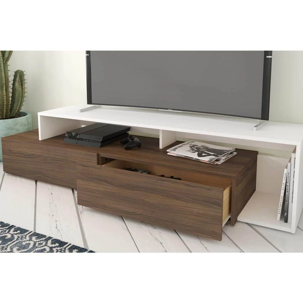 Tonik 72 in. Walnut and White TV Stand with 2 Doors Fits TV's up to 80 in. with Cable Management by Nexera 4 Tonik 72 in. Walnut and White TV Stand with 2 Doors Fits TV's up to 80 in. with Cable Management by Nexera - Image 2